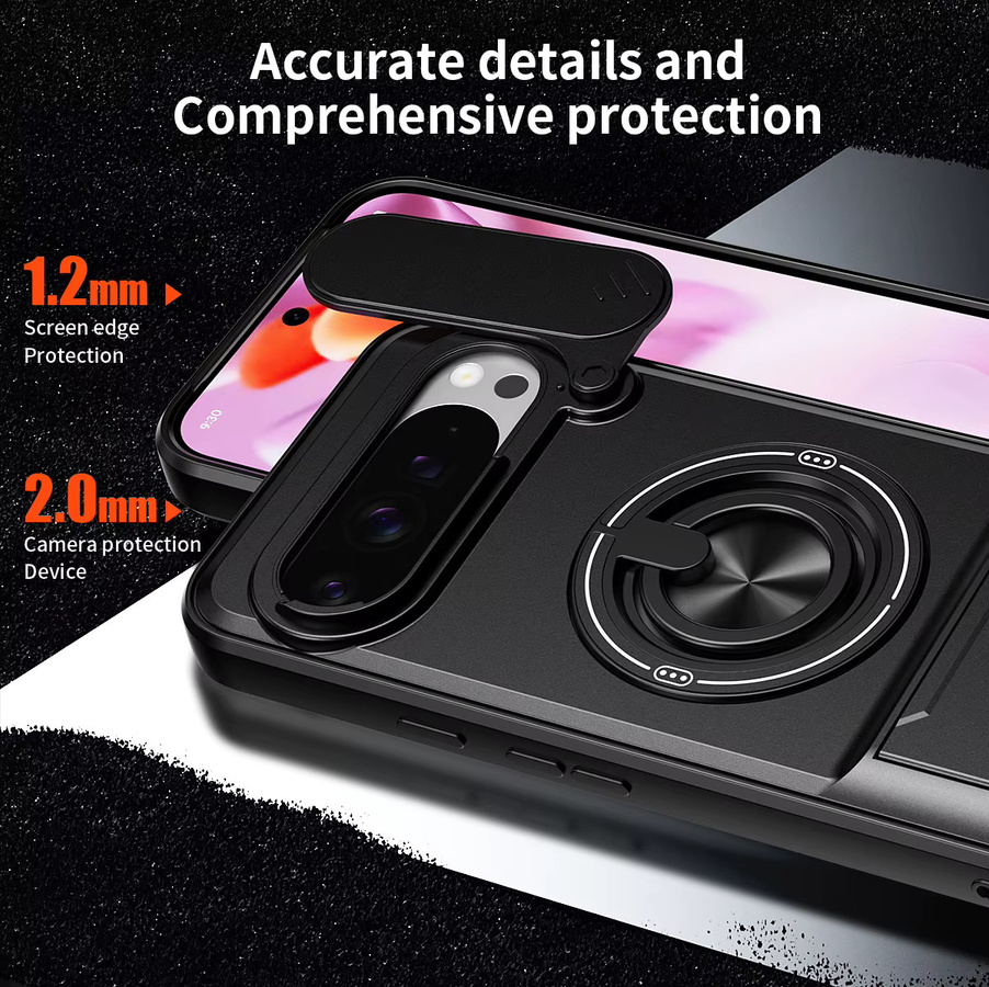 Stoßfeste Schutzhülle für Google Pixel 10 Pro XL 9 8 7 6 Pro mit drehbarer Schiebe-Kameraabdeckung und Ringständer in Schwarz und Blau - Bild 5