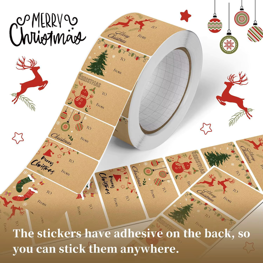 210 Stück Weihnachts-Kraftpapier Etikettenaufkleber in Braun, beschreibbare Geschenkverpackung für die Urlaubsdekoration, B/H: 7,49 x 4,60 cm - Bild 3