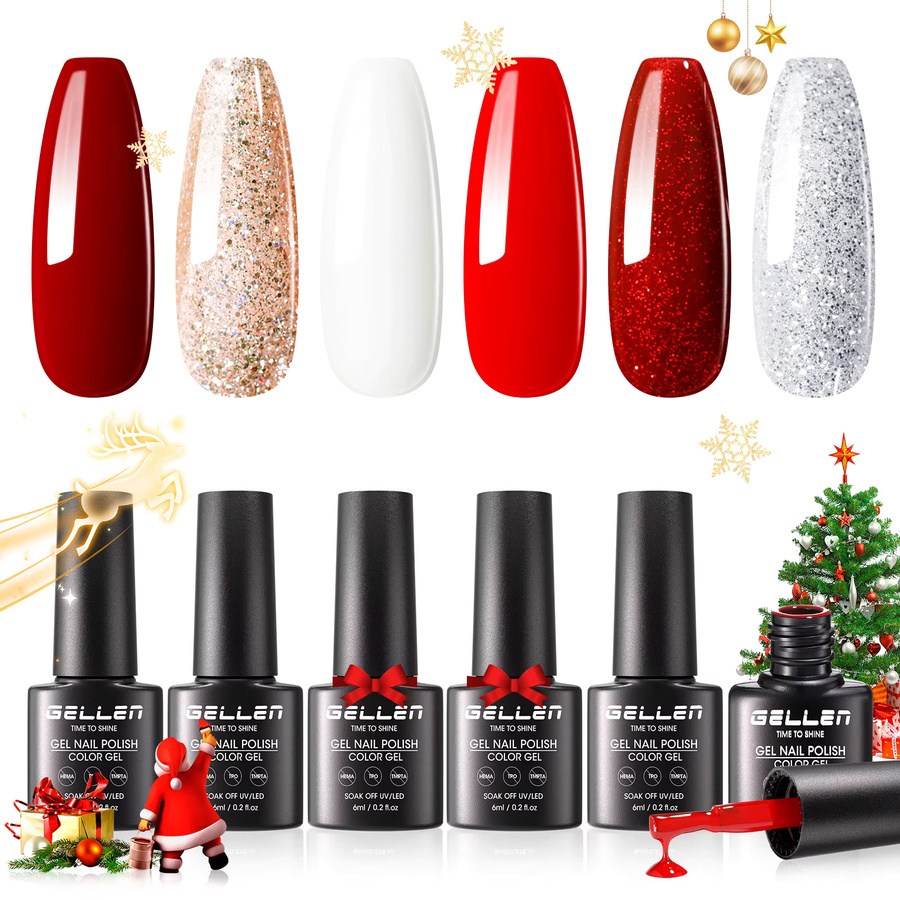 GELLEN Gel-Nagellack, rot, glitzernd, 6 ml - Bild 1