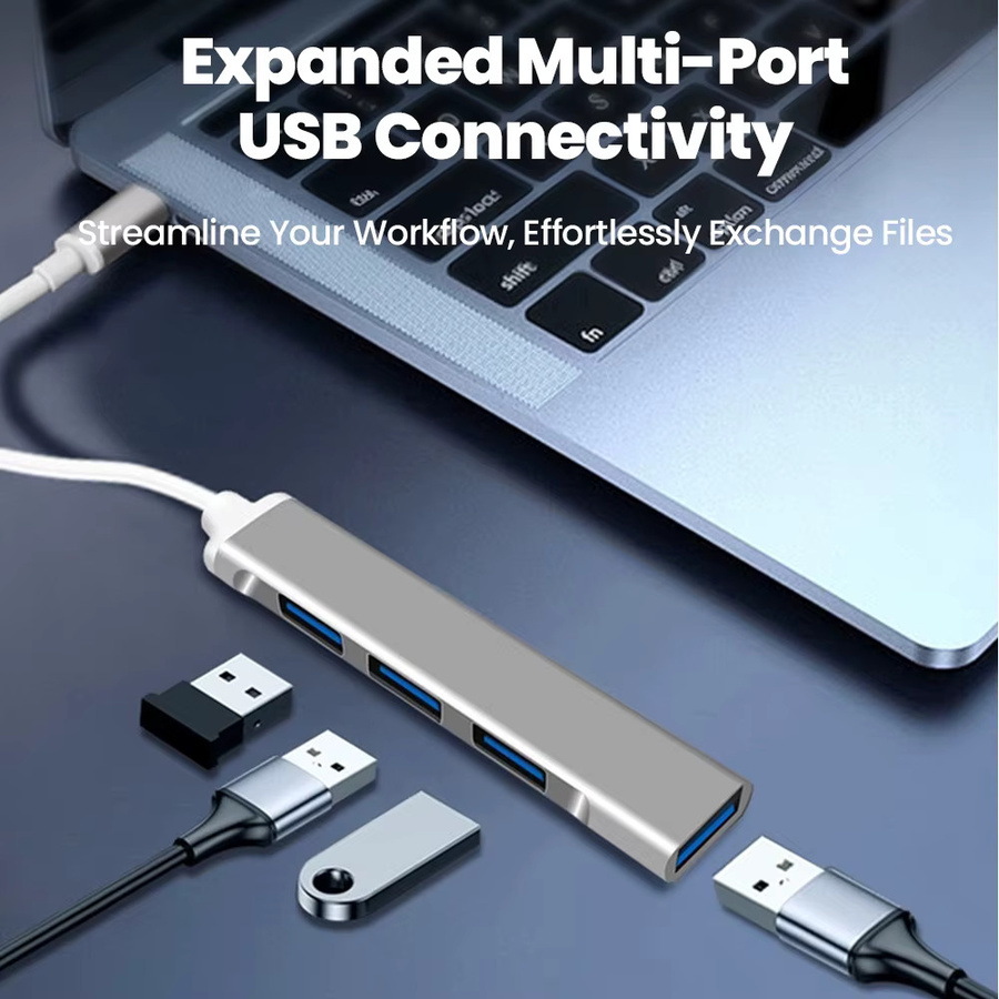 Elough USB-C Multi-Port Hub mit USB 3.0 und USB 2.0 Anschlüssen, Mini USB-C Kartenleser und Extender für Maus und Tastatur, Farbe: Silber/Grau - Bild 5