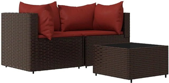 vidaXL 3-teiliges Garten-Lounge-Set in L-Form aus Poly Rattan mit Kissen in Braun - Bild 1