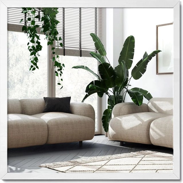Wallfluent Wandspiegel Rechteckig im Loft Style mit MDF-Holzrahmen, Weiß, B: 50 cm, H: 50 cm - Bild 1