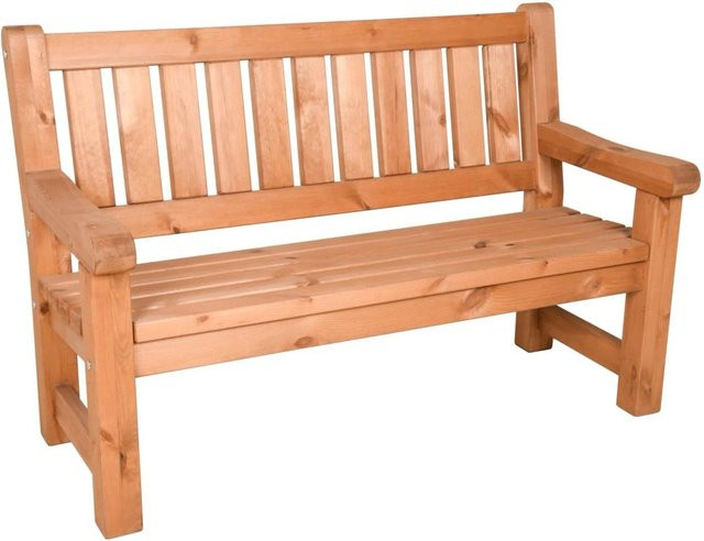 DELUKE Gartenbank TOBIAS 2-Sitzer aus Kiefer in Kieferbraun, wetterfeste Terrassenbank für den Außenbereich, Breite: 124 cm - Bild 1