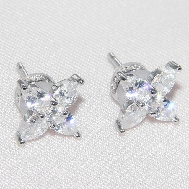 Ohrstecker Kleeblatt, 925 Silber, Zirkonia, Weiß, Damen - Bild 1