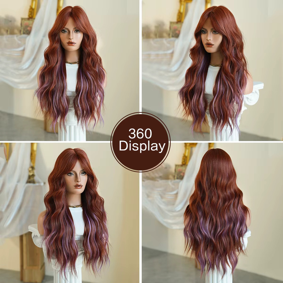 7JHH WIGS Perücke, Lange Wasserwellen, Kupfer-Lila-Highlights, Damen - Bild 4