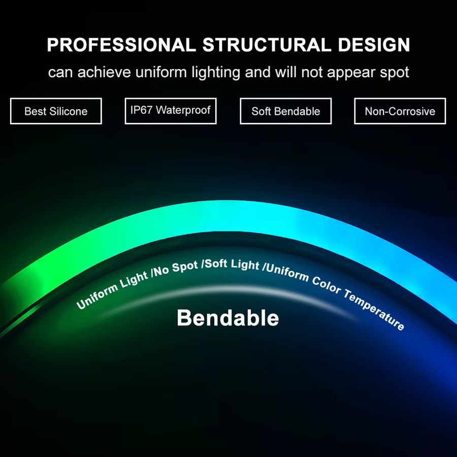 FUNZENXIN LED Neon Diffusorröhre in Schwarz, IP67 wasserdichte Silikonhülle für adressierbare RGB-Lichtleisten zur Heimdekoration im Freien - Bild 3