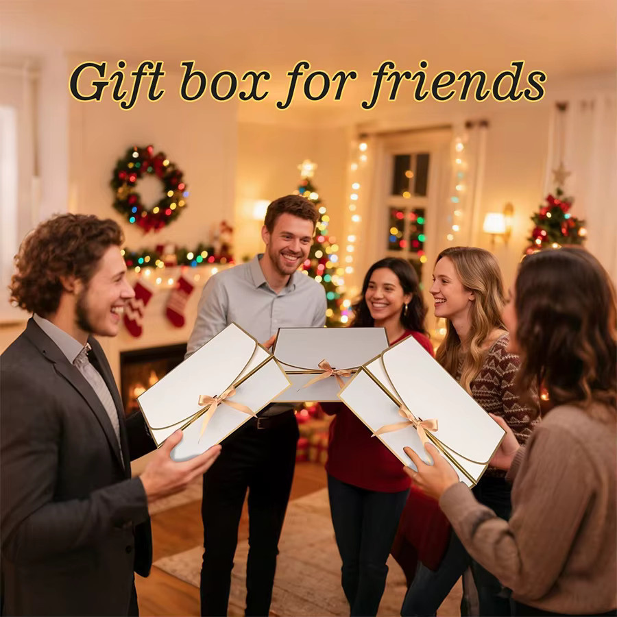 10er-Pack luxuriöse Geschenkboxen mit Deckel in Gold und Weiß, B/T/H: 26,9 x 20,3 x 7,9 cm - Bild 3