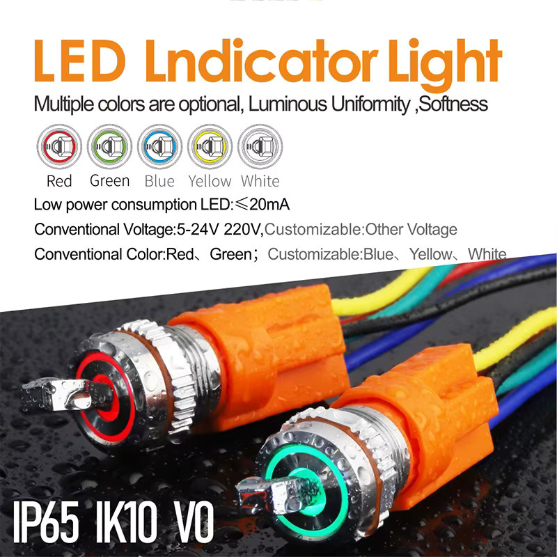 LANBOO Kippschalter Schwarz mit LED-Anzeige und verchromter Oberfläche, 16mm, 15A Hochstrom, 5-24V/220V - Bild 3