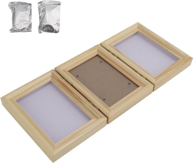 OutsideWorld Haustier Gedenkrahmen für Hund oder Katze mit Ton zur Erstellung eines Pfotenabdrucks, dreifach faltbarer Fotorahmen aus Holz in Weiß, Grau oder Beige - Bild 1