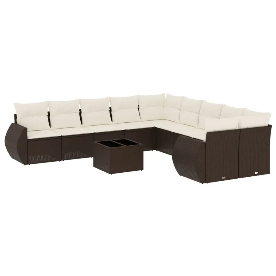 vidaXL 11-tlg. Garten-Sofagarnitur in L-Form aus braunem Polyrattan mit UV-beständigen Kissen und Metallrahmen - Bild 2