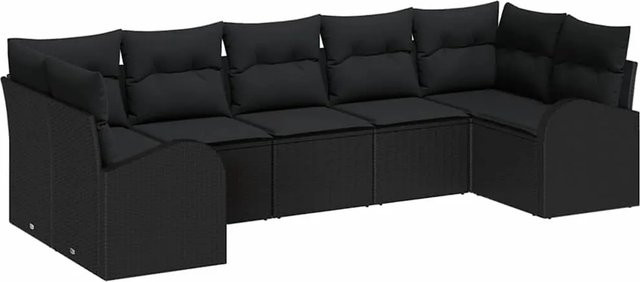 vidaXL Garten-Sofa-Set 7-teilig aus Poly Rattan und Stahl in Schwarz mit UV-beständigen Polstern - Bild 1
