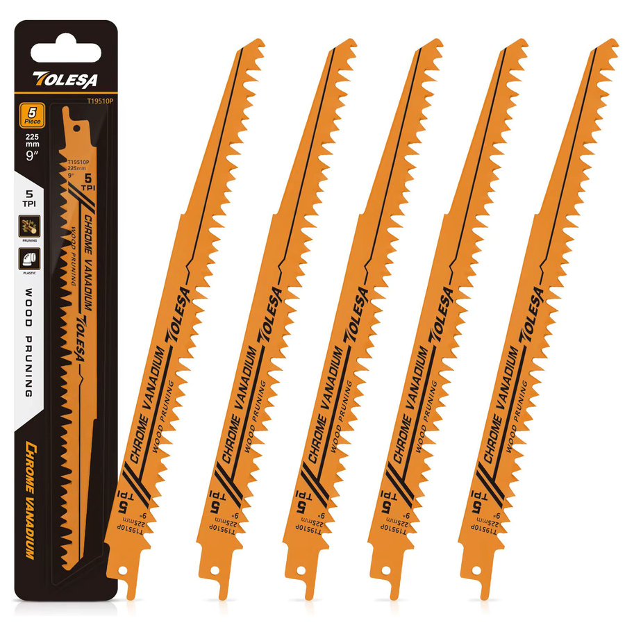 TOLESA 5er Set Holz-Säbelsägeblätter 225 mm für Holz und PVC-Rohre mit 5 TPI aus CRV-Stahl - Bild 5