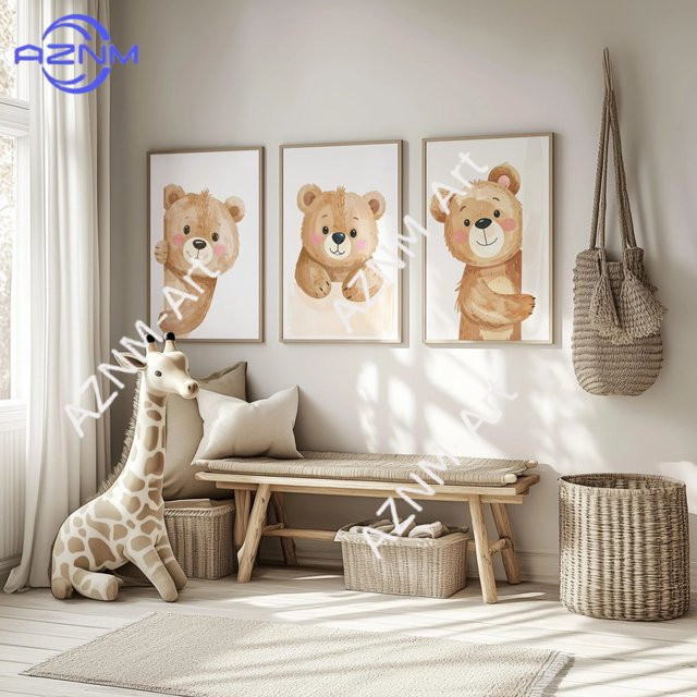 Potdemiel Teddybär Kinderzimmer Wandkunst mit Waldtieren im skandinavischen Design, Mehrfarbig - Bild 1