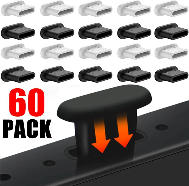 60 Stück USB-C Staubschutzstecker aus Silikon in Transparent als Ladeanschluss-Schutz für iPhone und Samsung sowie Xiaomi - Bild 1