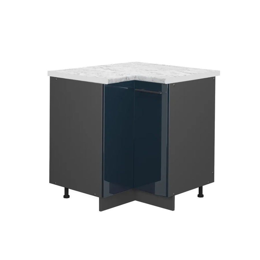 Vicco Eckunterschrank Fame-Line Dunkelblau Hochglanz mit Marmor-Optik B/T/H: 81 x 60 x 82 cm - Bild 2