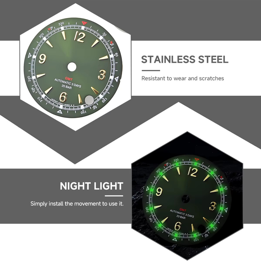 Seiko Zifferblatt, grünes Lume-Gehäuse, Edelstahl, Weiß, Unisex - Bild 4