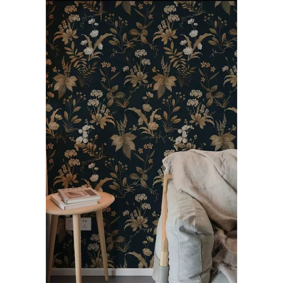 Beibehang Französische Tapete mit Blumenmuster in Schwarz für Wohnzimmer, Schlafzimmer, Esszimmer und Eingangsbereich - Bild 1
