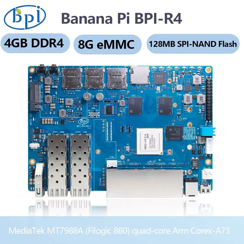Banana Pi BPI-R4 Smart Router Board mit MT7988A, 4GB DDR4, 8GB EMMC und 128MB SPI NAND Flash sowie Wi-Fi - Bild 2
