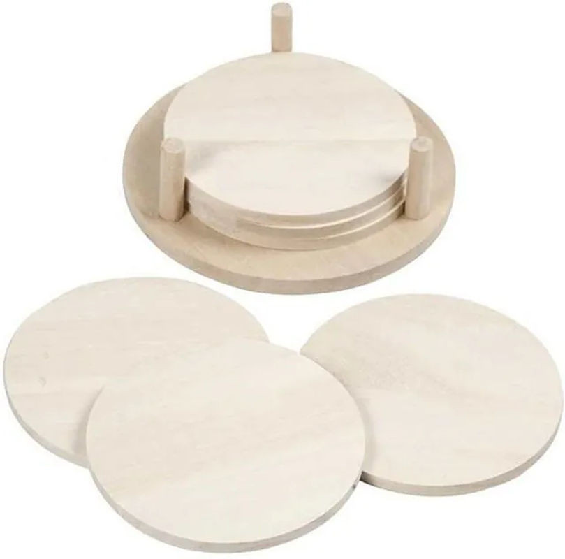 Creotime Dekorative Holzscheiben mit Ständer, 6 Stück, Weiß, Rund, Minimalistisches Design für Kinder und Wohnzimmer, Unisex - Bild 1