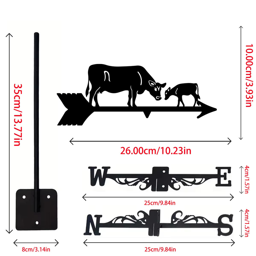Wetterfahne Kuh und Kalb aus Metall in Schwarz als Gartendekoration mit Richtungsanzeige - Bild 2