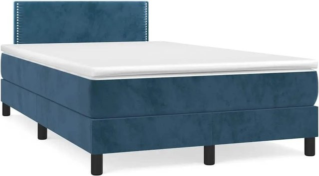 vidaXL Boxspringbett mit Matratze in Dunkelblau, Hybridbett aus Samt mit LED-Unterbettbeleuchtung und USB-Ladeanschluss, B/T: 120 x 190 cm - Bild 1