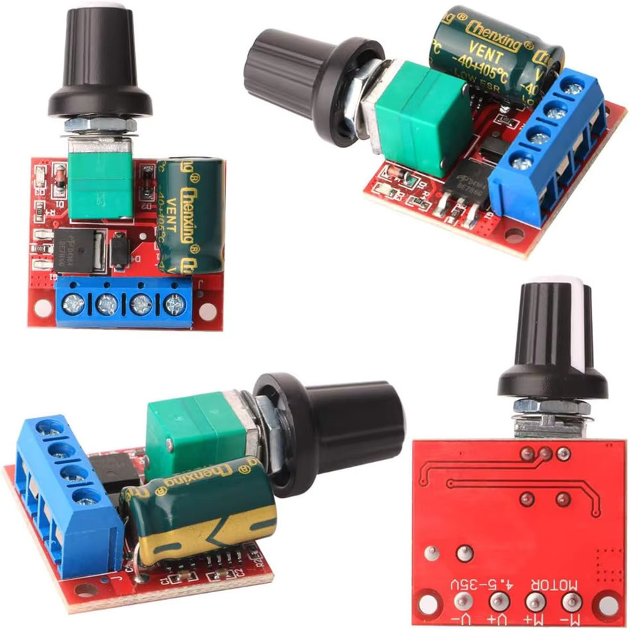 AOKIN Mini DC Motor PWM Drehzahlregler zur Geschwindigkeitssteuerung, 5V-35V 5A, variabel für 6V 12V 24V, Multicolor - Bild 3