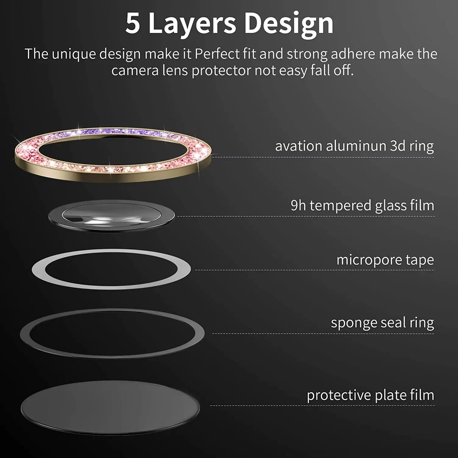 Glitzer Kameraring Displayschutzglas für Samsung Galaxy S23 Ultra in Silber - Bild 4