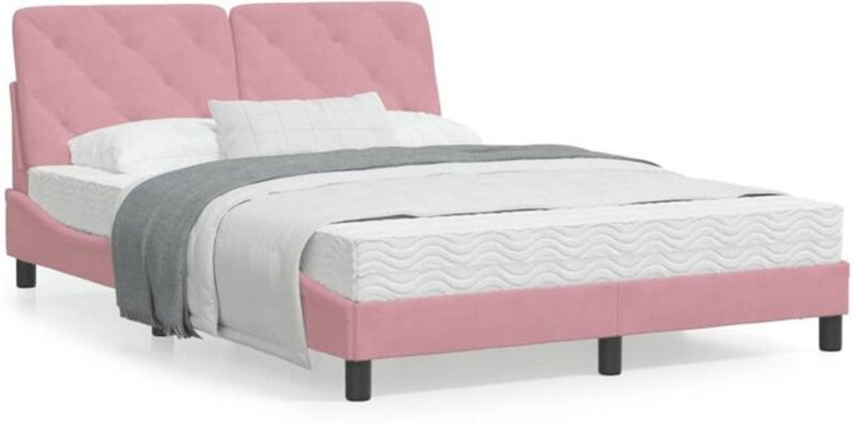 Modernes Polsterbett mit Matratze von vidaxl in Rosa und Weiß aus Samt, B/T/H: 140 x 190 cm - Bild 1