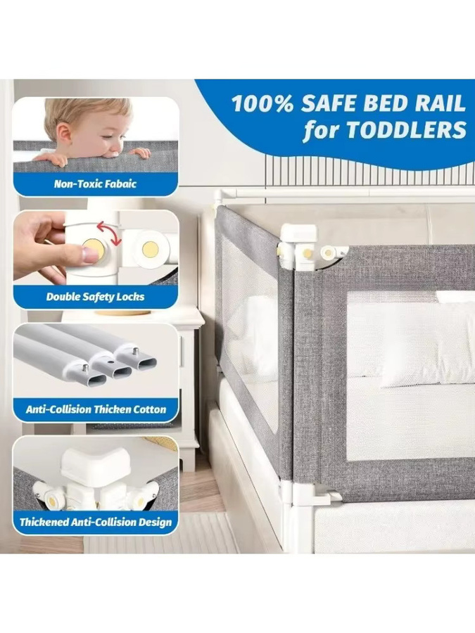 IMBABY Sicherheitsbett-Leitplanke als höhenverstellbarer Antifall-Zaun und Krippengeländer in Grau mit Mesh-Textil, erweiterbar von 120 cm bis 220 cm - Bild 3