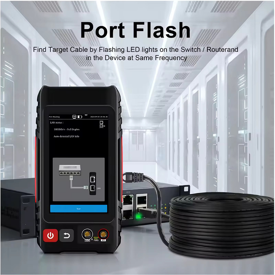 POMIACAM LT-600 Netzwerkkabel-Tester mit IP-Scan, TDR Kabellängenmessung und PoE Funktion, Farbe: Schwarz - Bild 4