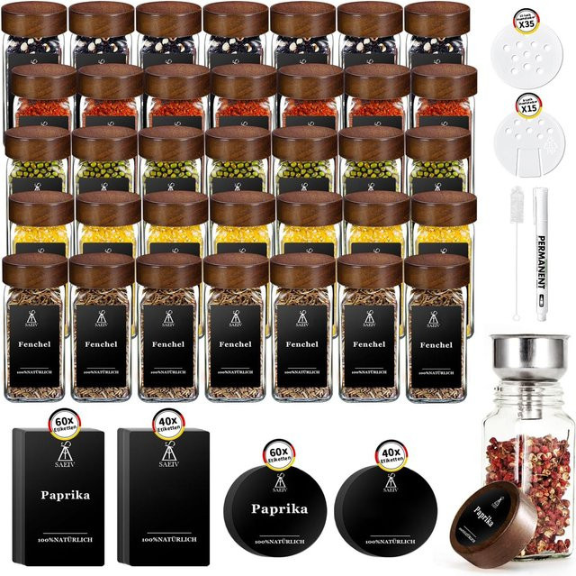 SIAZIH Gewürzglas-Set aus Glas mit Palisander-Deckel, transparent/braun, 120 ml pro Glas - Bild 1