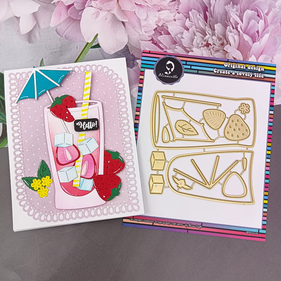 Alinacutle Metall Stanzformen Sommergetränke Erdbeere in Gold für DIY-Grußkarten und Papierhandwerk - Bild 3
