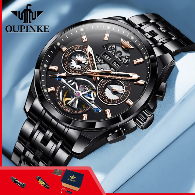 OUPINKE Automatik-Armbanduhr, Edelstahl, Schwarz, Herren - Bild 1