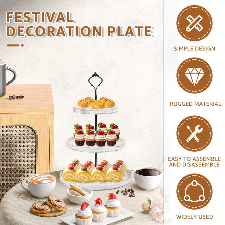 Willstar Cupcake-Ständer aus Holz, 2-lagig, rund, abgestuft, Farbe: Braun oder Weiß, Durchmesser: 36,8 cm, Höhe: 25,0 cm - Bild 1