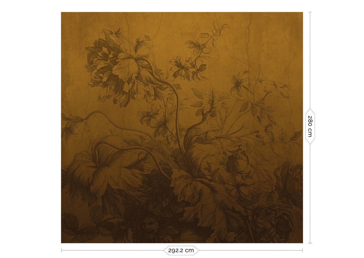 KEK Amsterdam Mural Gradient Flowers Uyterlinde Wandtattoo in Ocker und Gold, Florales Design, 292 cm - Bild 2
