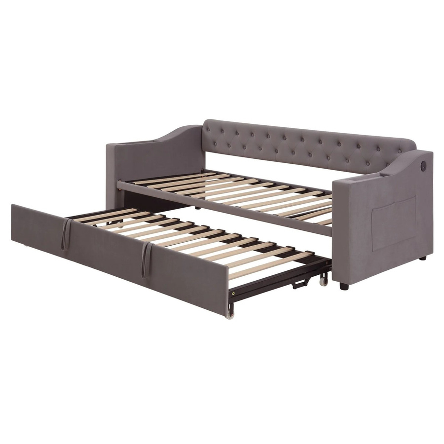 Merax Schlafsofa aus Samt mit USB-Anschluss und Ablage in Dunkelgrau, B/T/H: 90 x 190 x 78,5 cm - Bild 2