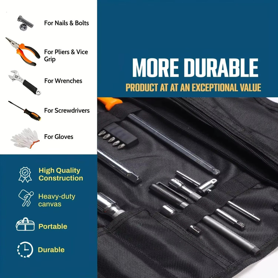 Multifunktionale Rollwerkzeugtasche von WOZOBUY aus Oxford-Gewebe in Rot, faltbare Werkzeugrolle und tragbare Aufbewahrungstasche, B/T/H: 58,5 x 35,5 x 13,98 cm - Bild 5