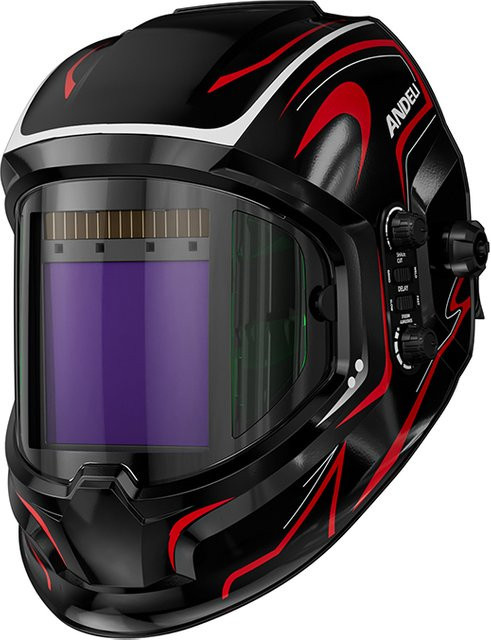 ANDELI Schweißhelm in Schwarz mit großer Sicht, solarbetrieben und automatisch verdunkelnder Schweißmaske mit Seitenansicht und 4 Lichtbogensensoren - Bild 1
