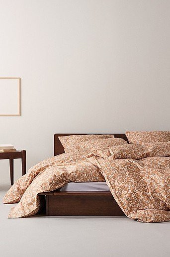 Jotex Bettbezug ANEMONE aus Baumwolle mit floralem Retro-Design in Braun und Orange - Bild 1