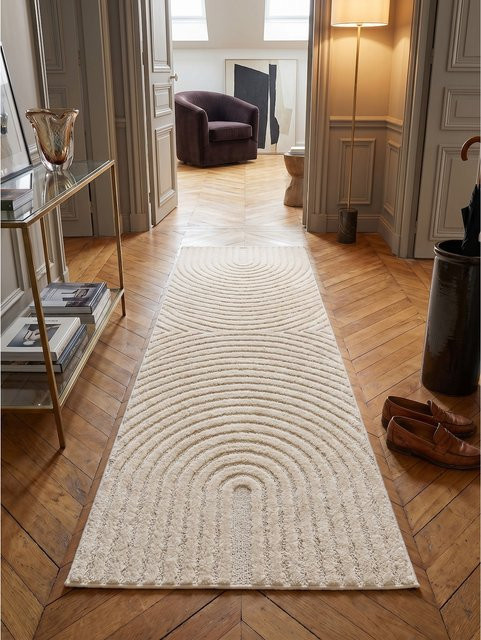 Kadima Design Hochflorteppich Organische Bögen mit 3D-Effekt in Beige, B: 80 cm, L: 250 cm, Waschbar - Bild 1