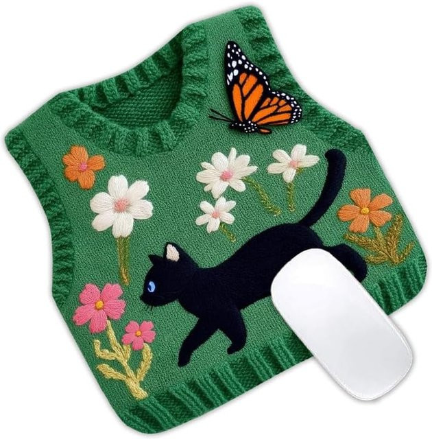 Rutschfestes Mauspad mit schwarzem Katzenpullover Design, kabelloses Desktop-Zubehör in Schwarz, Grün oder Weiß - Bild 1
