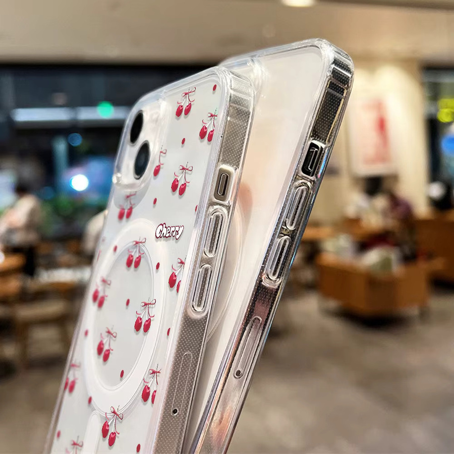 MagSafe Wireless Charger Hülle mit Süßem Kirsch-Design für iPhone 16 Pro, 17, 15, 14, 13, 12 Pro Max und Air, Transparentes Magnetic Clear Cover - Bild 5
