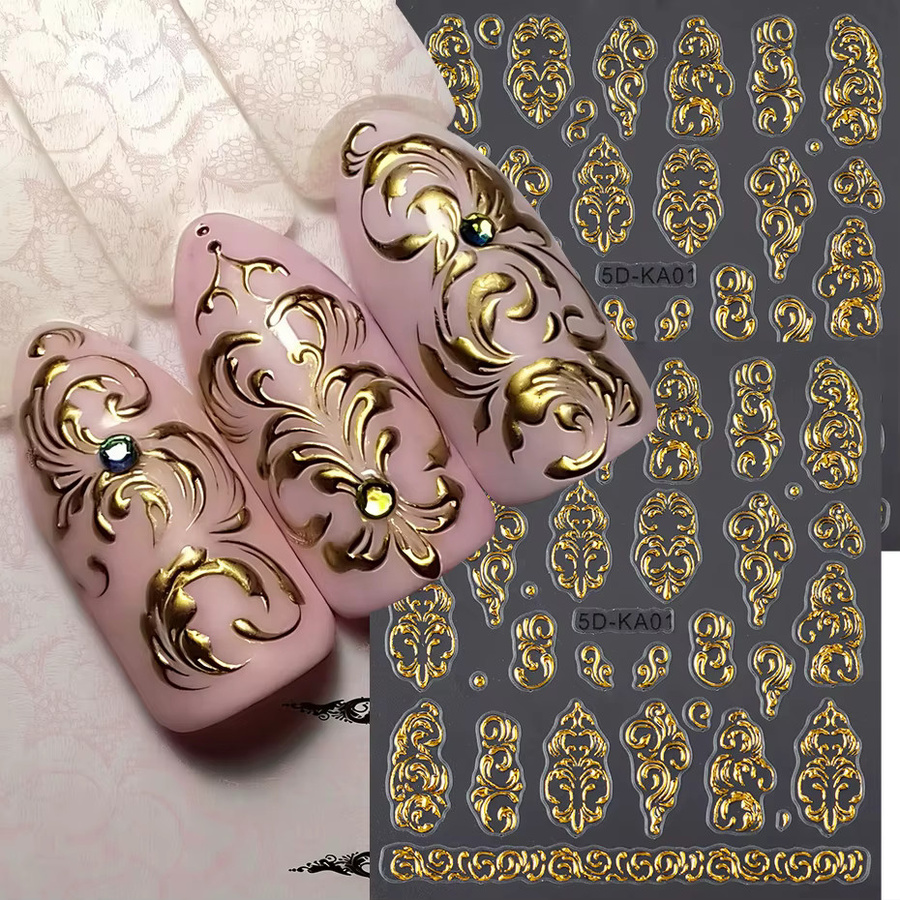 Full Beauty Nagelkunst-Aufkleber 5D Totem-Blütenblatt-Muster, Roségold, Metallic, 2 Stück - Bild 2