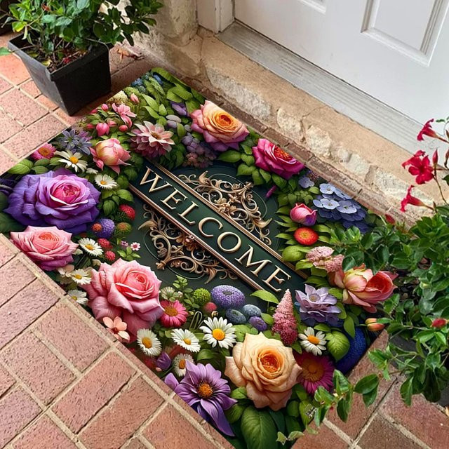 VIKAMA Fußmatte mit Blumenmuster in Bunt, rutschfest und waschbar für Innen- und Außenbereich - Bild 1
