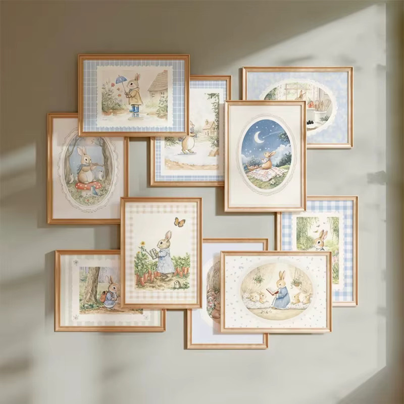 Potdemiel Vintage Boho Kunstposter mit blauem Karomuster und Kaninchen als Leinwandmalerei für dein Kinderzimmer oder Schlafzimmer - Bild 2