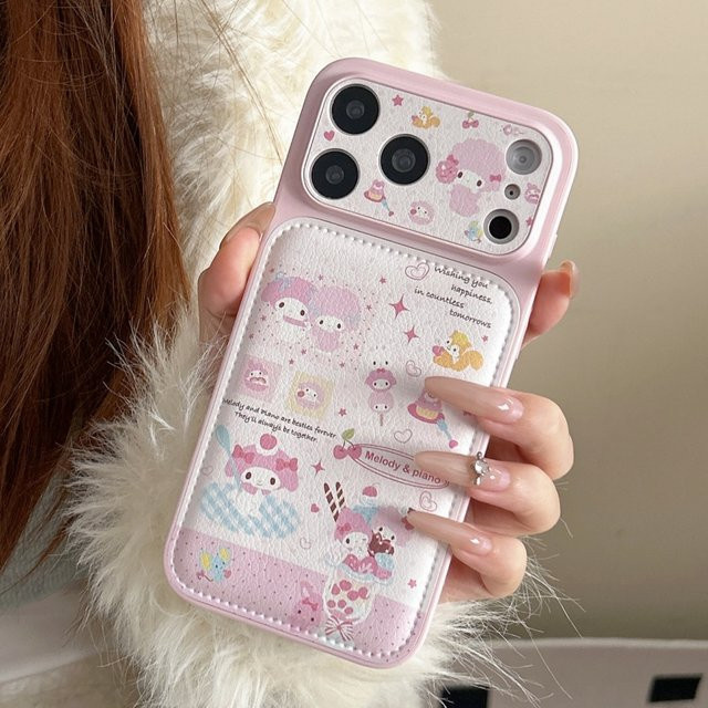 Sanrio Melody Leder-Handyhülle für iPhone 17 16 15 14 Pro Max in Pink mit Kameralinsen-Schutz und stoßfester Softcase-Funktion - Bild 1