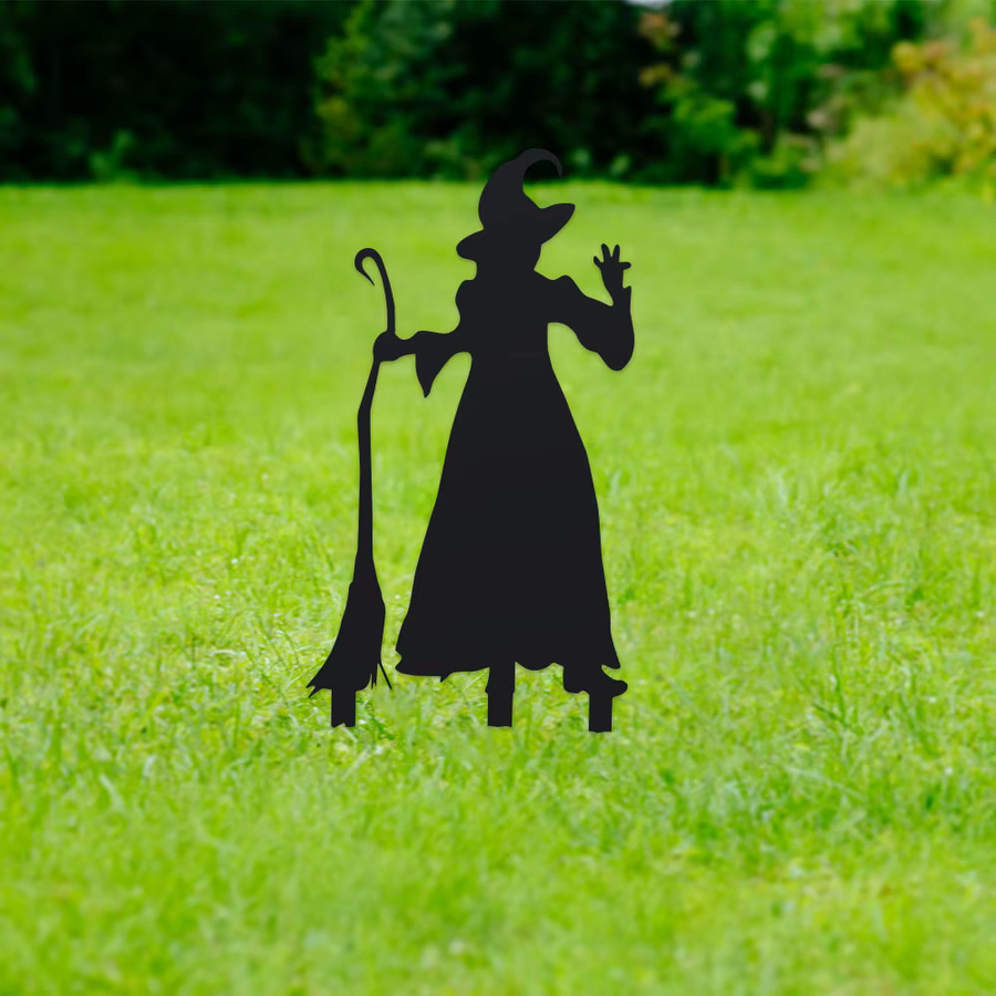 Klassische Hexensilhouette Gartenstecker in Schwarz aus Kunststoff für deine Halloween-Dekoration im Garten, auf der Terrasse oder im Rasen - Bild 3