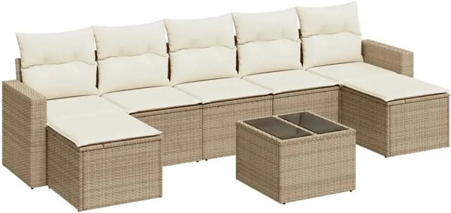 vidaXL 8-teilige Garten-Sofagarnitur aus Poly-Rattan mit Kissen in Beige-Creme - Bild 1