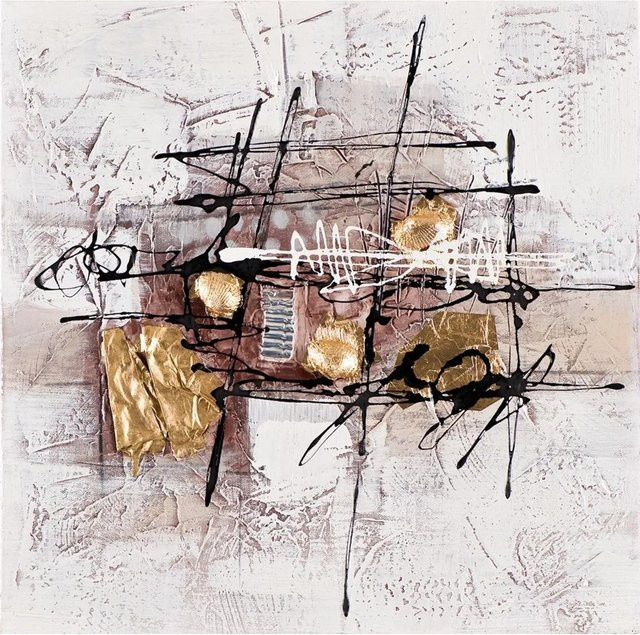 Art Universe Leinwandbild Muscheln in Gold, Braun und Weiß, Modernes Naturmotiv, 40 x 40 cm - Bild 1