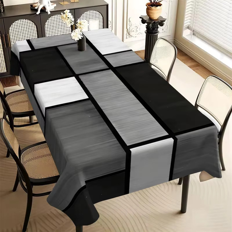VIKAMA Moderne geometrische Tischdecke in Schwarz-Weiß-Grau für rechteckige Esstische - Bild 3